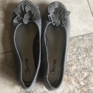 Justice size 4 grey suede with silver shimmer